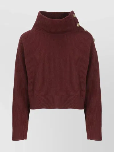 Brunello Cucinelli Button Detail Turtleneck Knitwear Top In Burgundy
