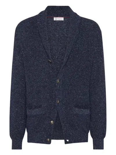 Brunello Cucinelli Shawl-collar Cotton And Linen-blend Cardigan In Blue