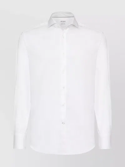 Brunello Cucinelli Button-down Collar Cotton Shirt With Curved Hem In White