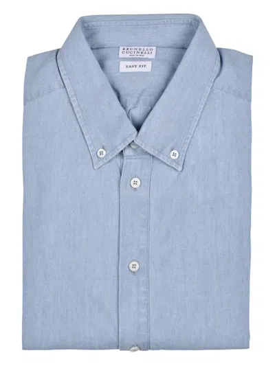 Brunello Cucinelli Button-down Cotton Shirt In Blue