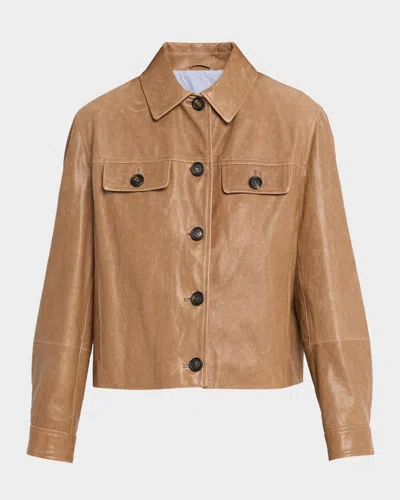 Brunello Cucinelli Button-down Leather Jacket In Brown