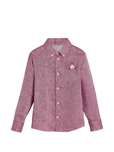 Brunello Cucinelli Kids' Button-down Motif Linen Shirt In Pink