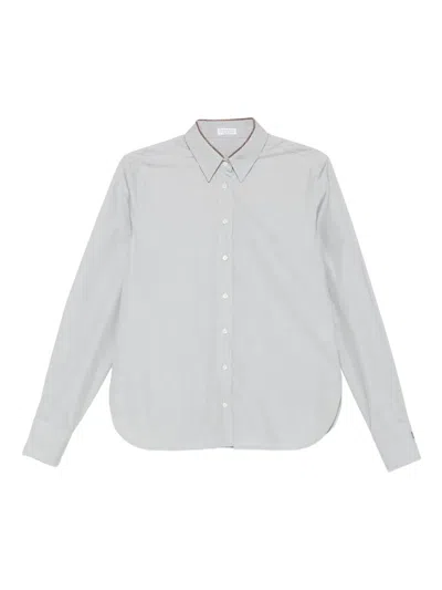 Brunello Cucinelli Button-down Pinstripe Shirt In Gray
