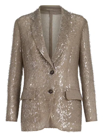 Brunello Cucinelli Dazzling Embroidery Blazer In Brown