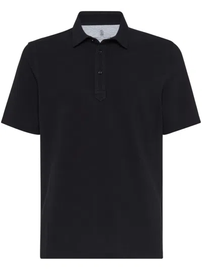 Brunello Cucinelli Cotton & Silk Jersey Polo In Black
