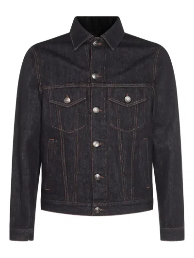 Brunello Cucinelli Casual Jacket With Chest Pockets And Contrast Stitching In Black