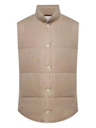 Brunello Cucinelli Button-fastening Quilted Gilet In Brown