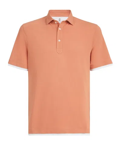 Brunello Cucinelli Button-fastening Short-sleeve Polo Shirt In Orange