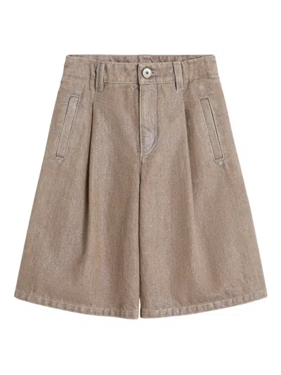 Brunello Cucinelli Kids' Button-fastening Shorts In Brown