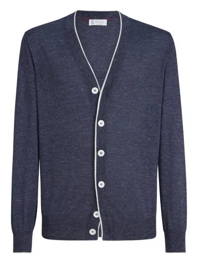 Brunello Cucinelli Button-fastening V-neck Cardigan In Blue