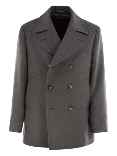 Brunello Cucinelli Men One-and-a-half-breasted Wool Coat In Gray