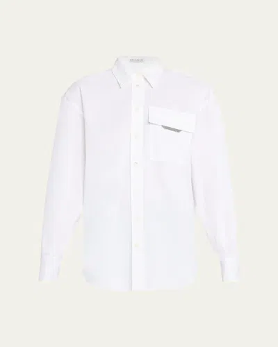 Brunello Cucinelli Button-front Poplin Shirt With Monili Pocket In White