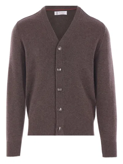 Brunello Cucinelli Button-front Ribbed Cardigan In Burgundy