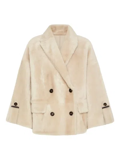 Brunello Cucinelli Button Fur Jacket In Neutral