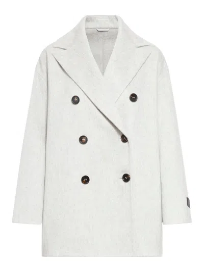 Brunello Cucinelli Monili Bead-embellished Peacoat In Grey