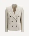 Brunello Cucinelli Women Double-breasted Jacket In Linen And Cotton With Chevron Pattern In Neutral