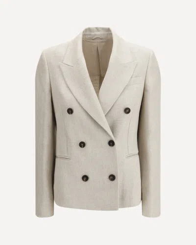 Brunello Cucinelli Women Button Herringbone Blazer In Neutral