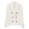 Brunello Cucinelli Women Double-breasted Jacket In Linen And Cotton With Chevron Pattern In Neutral