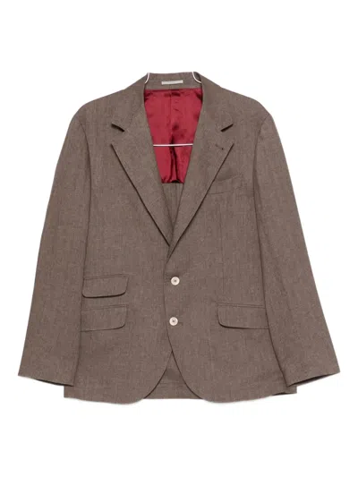 Brunello Cucinelli Single-breasted Long Sleeved Blazer In Brown