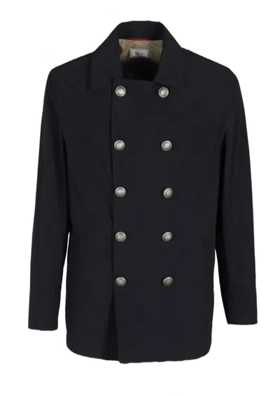 Brunello Cucinelli Doppio Petto Picot Microfibra In Navy