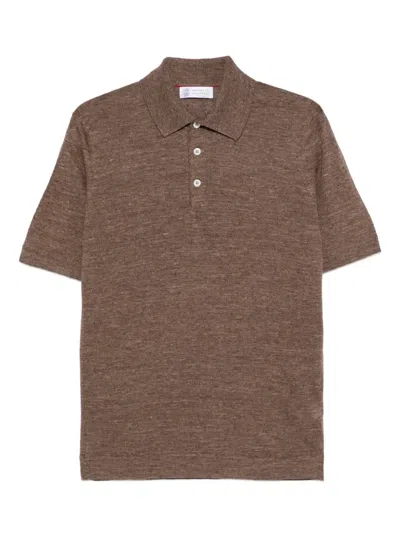 Brunello Cucinelli Button Polo Shirt In Brown
