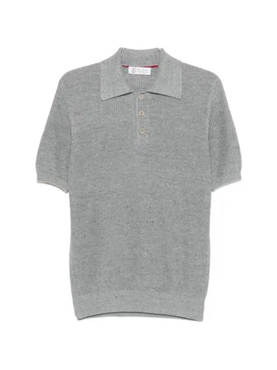 Brunello Cucinelli Button Polo Shirt In Gray