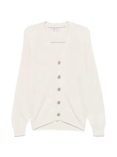 Brunello Cucinelli Button Ribbed Cardigan In Neutral