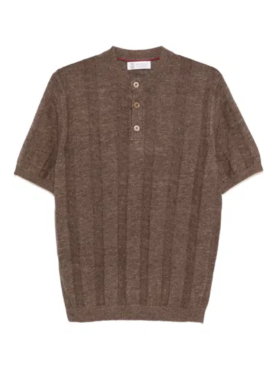 Brunello Cucinelli Button Ribbed Sweater In Brown