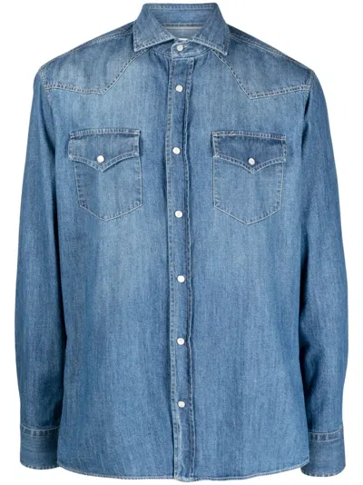 Brunello Cucinelli Easy Fit Shirt In Light Cotton Denim In Blue