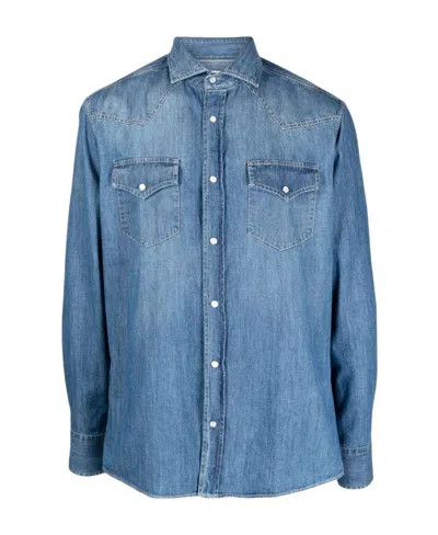 BRUNELLO CUCINELLI BRUNELLO CUCINELLI BUTTON-UP STRAIGHT HEM DENIM SHIRT