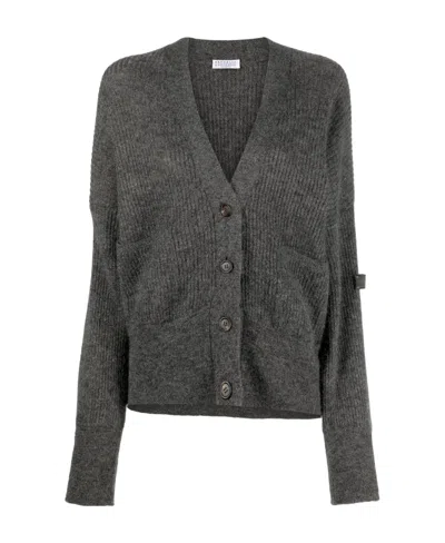 Brunello Cucinelli Button-up Knitted Cardigan In Black
