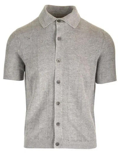 Brunello Cucinelli Button-up Knitted Polo Shirt In Grey