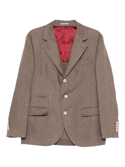 Brunello Cucinelli Linen Single Breasted Jacket Notch Lapel In Brown