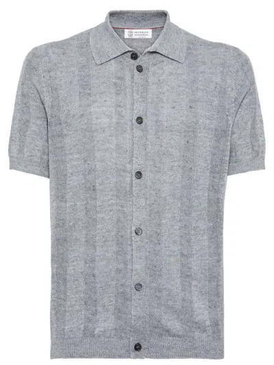 Brunello Cucinelli Button-up Polo Shirt In Gray