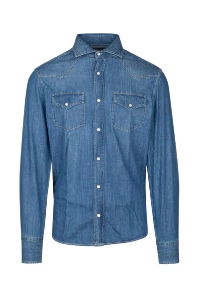 Brunello Cucinelli Button-up Straight Hem Denim Shirt In Clear Blue