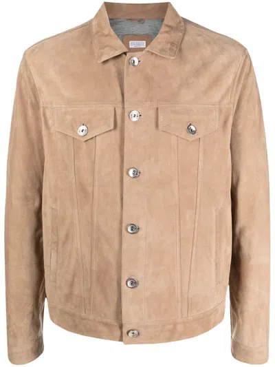 Brunello Cucinelli Button-up Suede Jacket In Brown