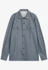 Brunello Cucinelli Shirt Cloud Wool Chest Pockets In Blue