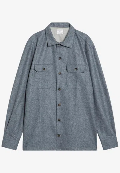 Brunello Cucinelli Button-up Wool Overshirt In Gray