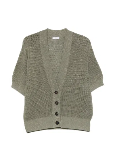 Brunello Cucinelli Button V-neck Cardigan In Green