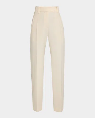 Brunello Cucinelli Button-waist Double Canvas Wool Straight-leg Pants