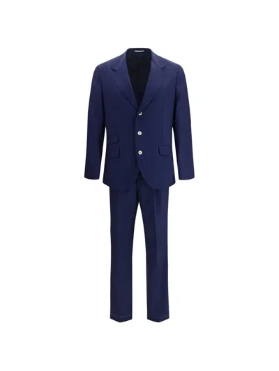 Brunello Cucinelli Button Wool Suit In Blue