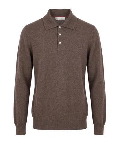 Brunello Cucinelli Button-down Cashmere Polo Shirt In Brown