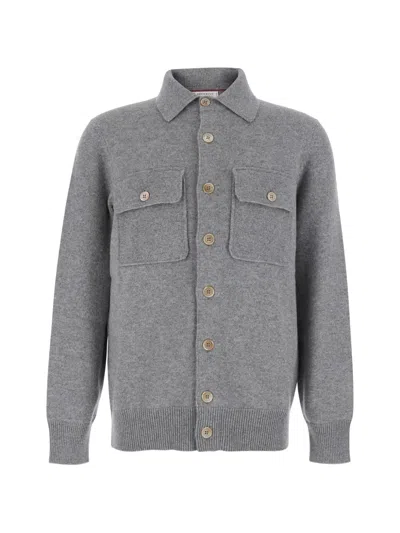 Brunello Cucinelli Button-down Flap-pocket Cardigan In Gray