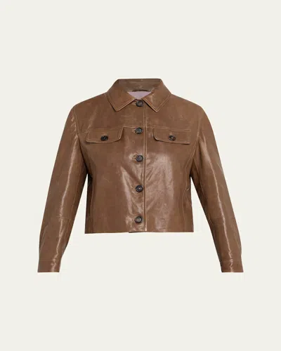 Brunello Cucinelli Button-down Leather Jacket In Brown