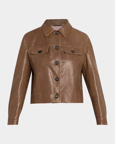 Brunello Cucinelli Button-down Leather Jacket In Brown