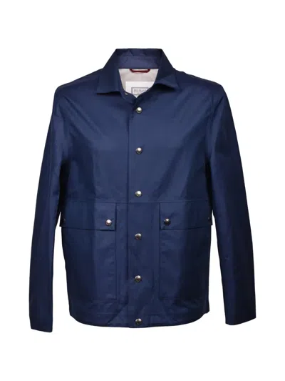 Brunello Cucinelli Button-down Raincoat In Blue
