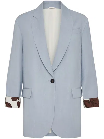 Brunello Cucinelli Buttoned Blazer In Blue