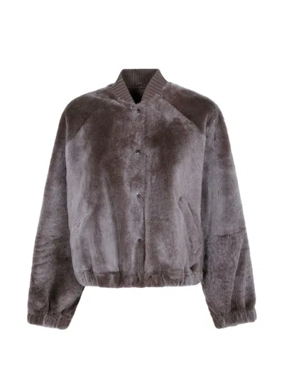 Brunello Cucinelli Buttoned Bomber Jacket In Brown