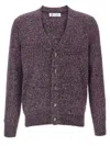 Brunello Cucinelli V-neck Long Sleeve Sweater With Ribbed Cuffs And Hem In Purple