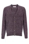 Brunello Cucinelli V-neck Long Sleeve Sweater With Ribbed Cuffs And Hem In Purple